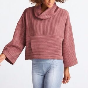Lucy Inner Journey Pullover Size Large Funnel Neck Ribbed Cropped Mauve
